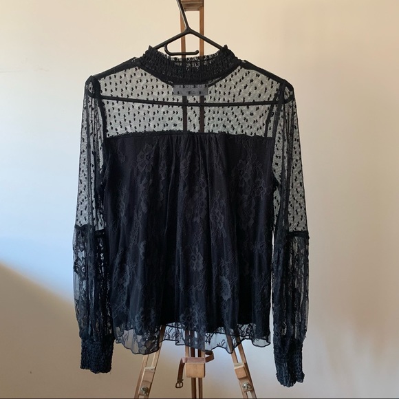 Decjuba black lace long sleeve top size S - Picture 3 of 3